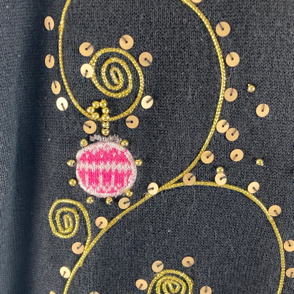 Berek Black Sweater with Festive Embellishments size Medium - Picture 6 of 8